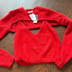 Nordstrom Red Fuzzy Sweater Top